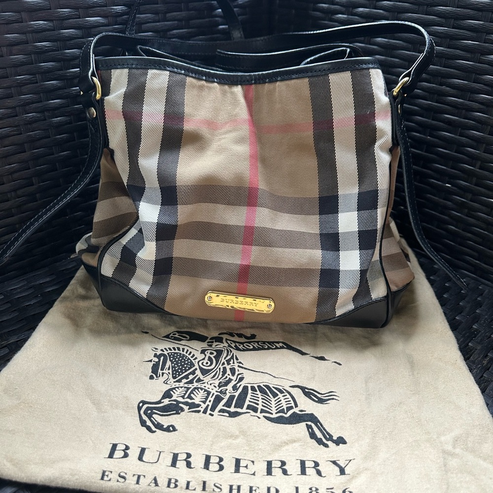 Burberry Plaid Shoulder Bag in Tan and Black